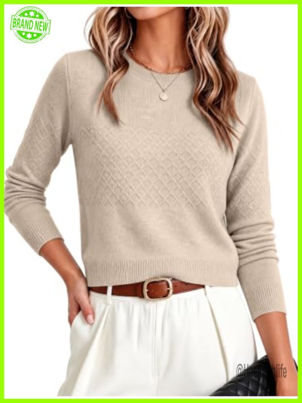 Women's Cropped Ribbed Knit Crew Neck Pullover Sweater Long Sleeve